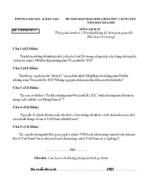 Đề 1 thi chọn học sinh giỏi lớp 9 cấp huyện năm học 2014-2015 môn lịch sử